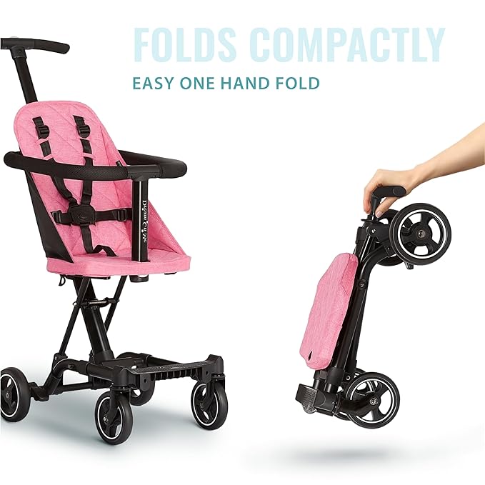 Dream On Me Lightweight and Compact Coast Rider Stroller with One Hand Easy Fold, Adjustable Handles and Soft Ride Wheels, Pink, 365-PINK