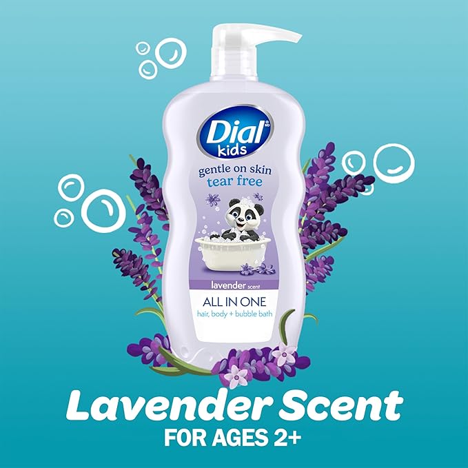 Dial Kids 3-in-1 Body+Hair+Bubble Bath, Lavender Scent, 24 fl oz (Pack of 4)