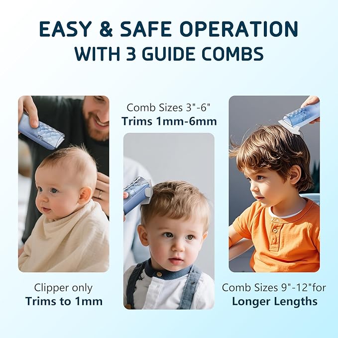 DAILYLIFE Baby Hair Clippers, Silent Clippers for Kids with Autism, Sensory Baby Hair Cutting Kit, Quiet Vacuum Hair Trimmer Waterproof for Toddler Infants Boys, Blue