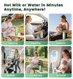 Portable Bottle Warmer for Travel 12oz– 80W Fast Heating, 316 Stainless Steel, 11400mAh Rechargeable Precise Temp Control & LED Display Safety Lock Cordless Travel Warmer for Baby Breastmilk & Formula