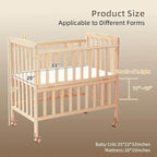 Baby Bassinets Bedside Sleeper - Portable Pine Wood Bedside Bassinet,6 Heights Small Mini Crib with Mattress,Space-Saving Design Baby Crib for Newborns 0-12 Months,Unpainted