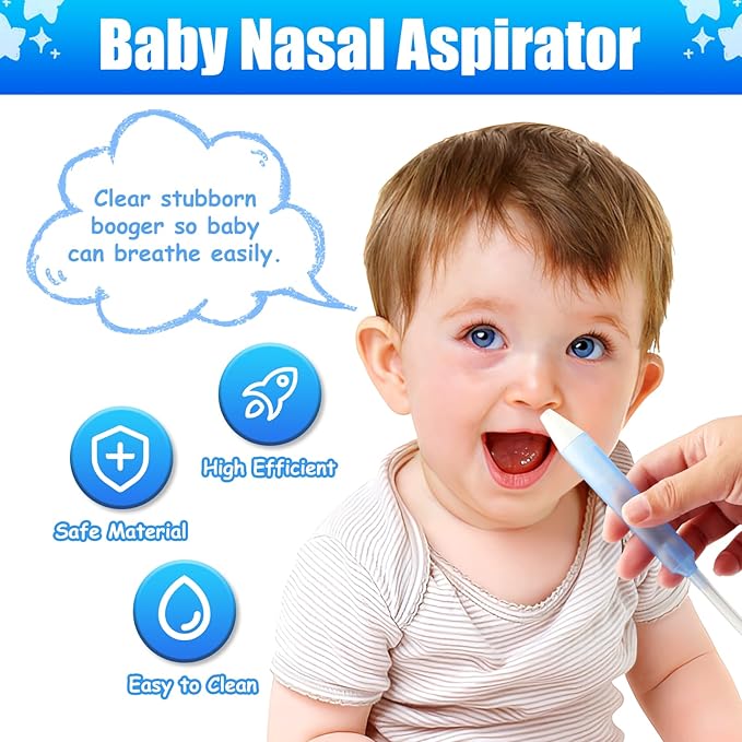 Baby Nasal Aspirator Mouth Suction Nasal Congestion Relief with 2 Silicone Tips with Nose Cleaning Tweezer