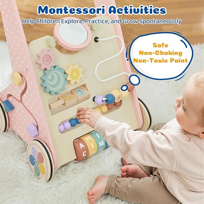 Baby Push Walker for Baby Boy 6-12 Months, Wooden Baby Walker Push Toy, Learning to Walk, Baby Walkers for Girls, Montessori Walker Toy with Wheels