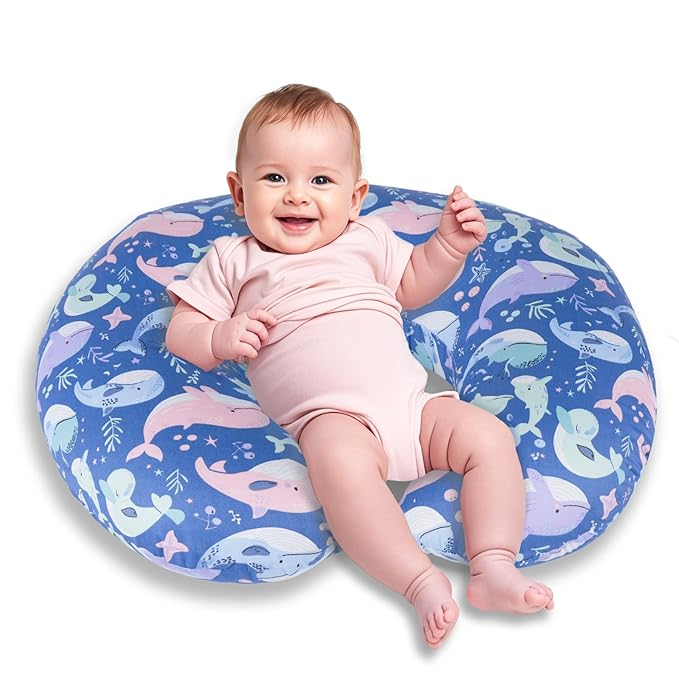 Nursing Pillow, Breastfeeding Pillow with Removable Cover, Ergonomic Breast Feeding Pillow, Baby Feeding Support Cushion for Mom Easier Breastfeeding- Original Size/Whale