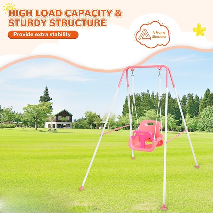 4-in-1 Toddler Swing Set & Baby Jumper and Bouncers, Heavy Duty Baby Swing Set with Foldable Metal Stand for Indoor & Outdoor, Suitable for Children 6 Months and Older, Easy to Assemble & Store