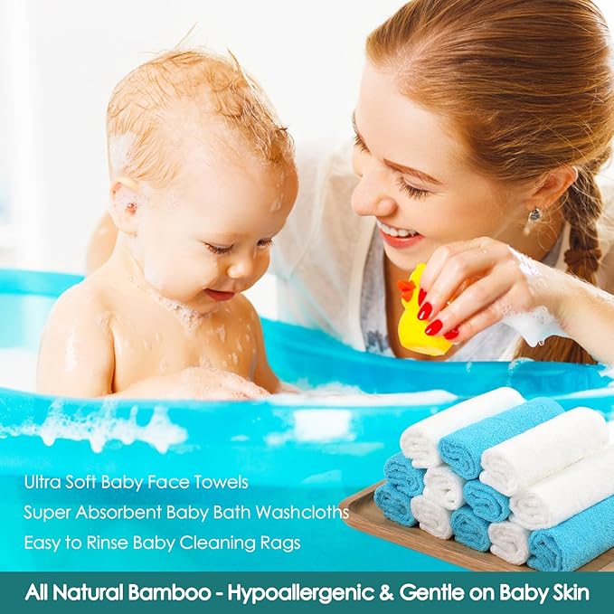 Baby Washcloths 12 Pack, 10x10 inch Heavenly Soft Wash Cloths for Face and Body, Gentle & Safe White Face Towel on Sensitive Skin, Baby Essentials Bath Shower Gifts for Boy Infant Kid Toddler Child