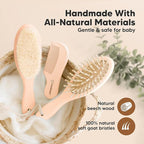 Baby Hair Brush and Comb Set for Newborn - Wooden Baby Hair Brush Set with Soft Goat Bristle, Baby Brush Set for Newborns, Baby Brush and Comb Set Girl, Boy, Toddler Cradle Cap Brush (Oval, Peach)