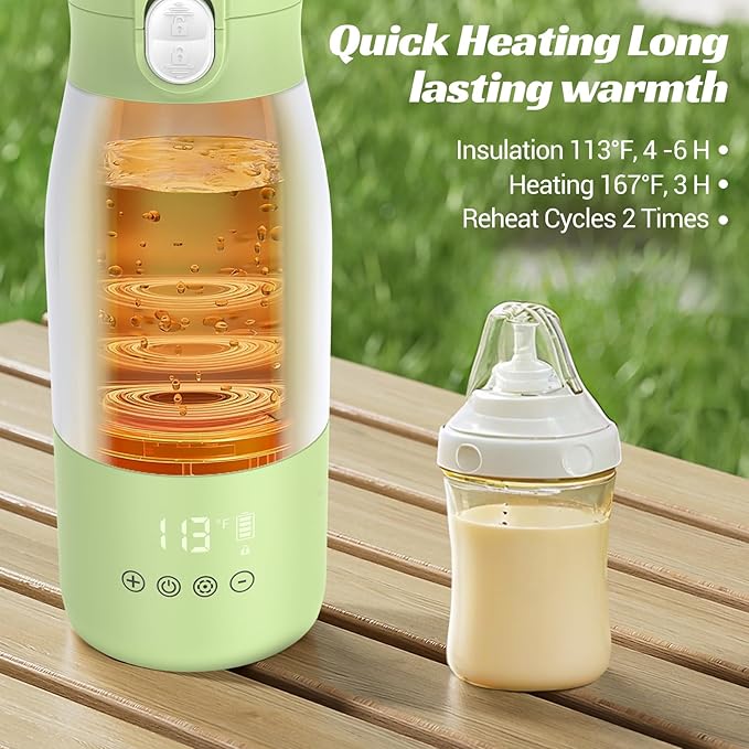JDZ Portable Bottle Warmer, 17oz Capacity Baby Bottle Warmer with Timer & Temperature Control, 16000mAh Battery Fast Heating Milk Warmer for Breast Milk Water and Formula