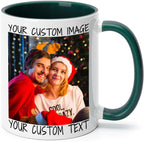 Ship Next Day Custom Mug Design Your Own Photo Text Personalized Picture Gifts for Women Men Customized Gifts Idea Personalized Coffee Mugs 11oz Dark Green Handle