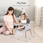 3 in 1 Baby High Chair,Adjustable Convertible Infant Baby Feeding Chair Booster for Eating with Detachable Double Tray,5 Point Harness,Deep Gray