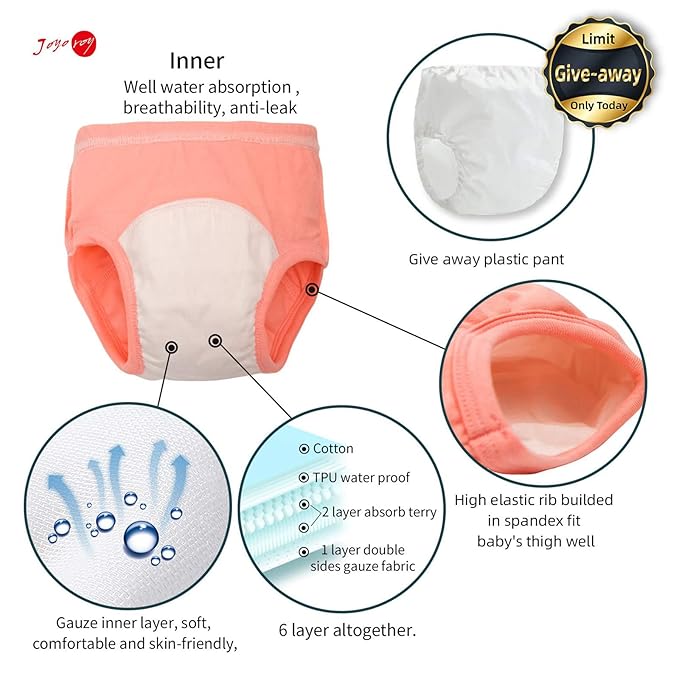 Joyo roy 6Pcs Potty Training Underwear Girls 100% Cotton Soft Absorbent Toddler Toilet Training Pants 2T-3T Waterproof Toddler Underwear Girls 2T Baby Pee Pants with Potty Sticker Chart for Kids