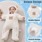 Fairy Baby Newborn Baby Winter Snowsuit Bear Thick Romper Footie Double Zip Hooded Jumpsuit Fleece Coat Infant Boy Girl 0-12M