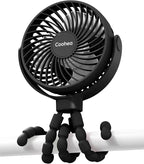 Stroller Fan Clip on for Baby, 4000mAh Rechargeable Battery Operated, Flexible Tripod, 3 Wind Speed, 360° Rotatable, Small Cooling Portable Fan for Car Seat Crib Golf Cart Bike Treadmill, Black