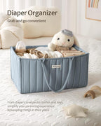 Blissful Diary Baby Diaper Caddy Organizer, Stylish Storage Basket for Newborn Essentials and Diaper Station, Gift for Baby Shower and Registry Must-Have, Dusty Blue