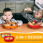Nuogo 2 Pcs Stainless Steel Baby Suction Plates with Removable Silicone Shell 2-in-1 Metal Toddler Bowl Divided for Picky Eaters Kids Feeding Led Weaning Supplies, Dishwasher Safe (Orange,Red)