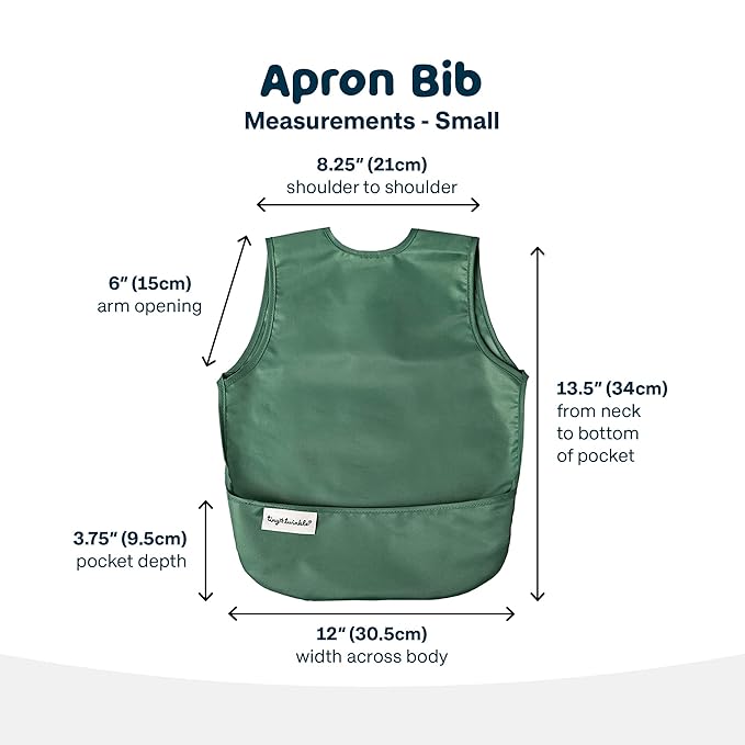 Tiny Twinkle Mess Proof Baby Bib - Waterproof & Lightweight Baby-Led Weaning Apron | 100% Recycled Polyester, Easy Clean & Machine Washable (Olive Green, Small 6-24 Months)