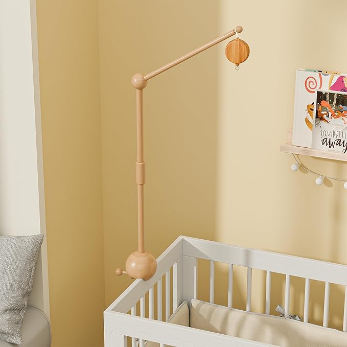 Crib Mobile Arm with Music Box,32.5 Inch Crib Mobile Stand,Wooden Mobile Arm for Crib (2 Modes,360°Adjustable,100% Beech Wood) Baby Crib Mobile for Boy and Girl
