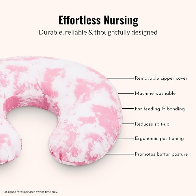 Dream On Me Beeboo Nursing Pillow and Positioner, Breastfeeding and Bottlefeeding Pillow, Removable and Washable Pillow Cover, Soft and Breathable Fabric, Pink