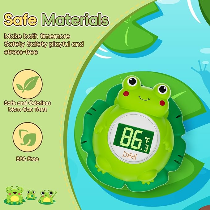 b&h Rechargeable Baby Bath Thermometer, Floating Safety Toddlers Bathtub Thermometer for Accurately Measuring Toddler’s Tub Water Temperature, Newborn Shower Essentials, Cute Frog