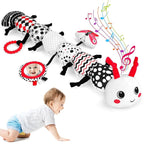 Baby Toys 0-12 Months - Musical Caterpillar Stuffed Animal Soft Plush Toys for Infant Girls Boys 3 6 12 Months Tummy Time Sensory High Contrast Black White Newborn Toys Gifts, W/ Mirror Rattle