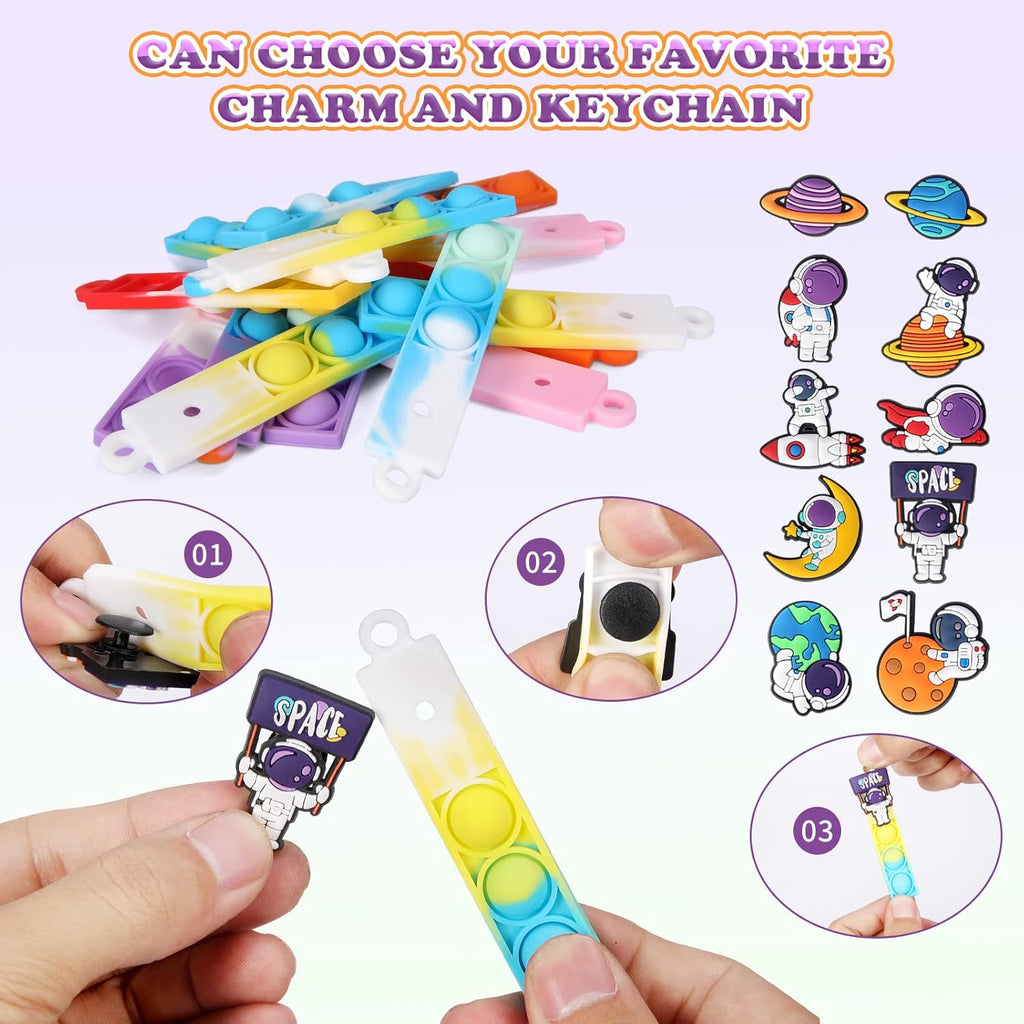 24pcs Mini Pop Fidget Toys Bulk Astronaut Party Favors for Kids Pop Keychain Sensory Toys Bag Fillers Pop Toddler Birthday Carnival Treasure Classroom Prizes Stress Reliever Desk Toy for Boy Girl