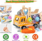 Aliex 38PCS Kids Wooden Truck Tool Set with Toy Drill for Toddlers Ages 3 4 5 6,Montessori STEM Educational Learning Construction Workbench Pretend Play Tool Kit,Birthday Sensory Gift for Boys Girls