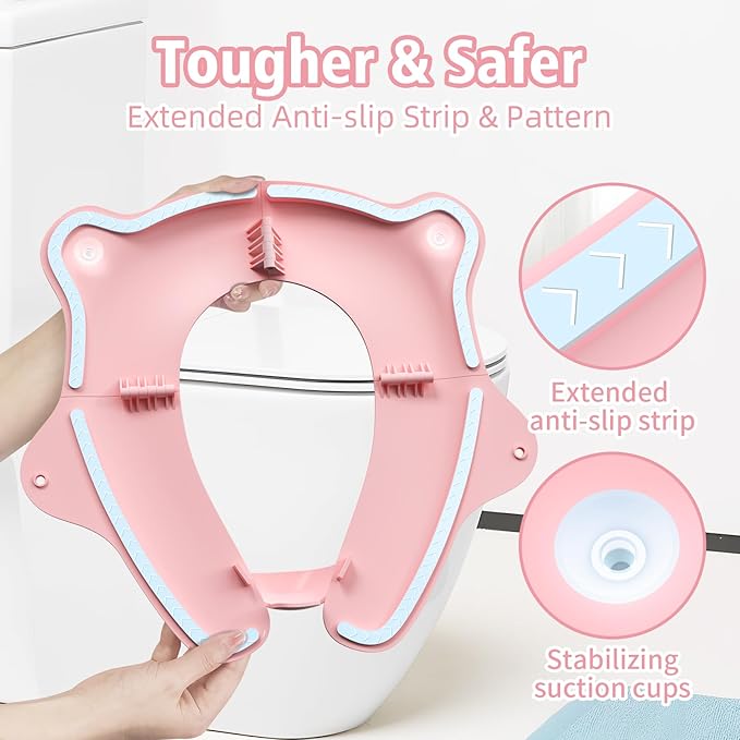 SKYROKU Foldable Kids Toilet Seat – Portable & Anti-Slip Travel Potty Training Seat for Toddlers,Safety material Baby Toilet Seat, Easy Clean & Compact for Home, Daycare, Grandparents House (Ages 2-6)