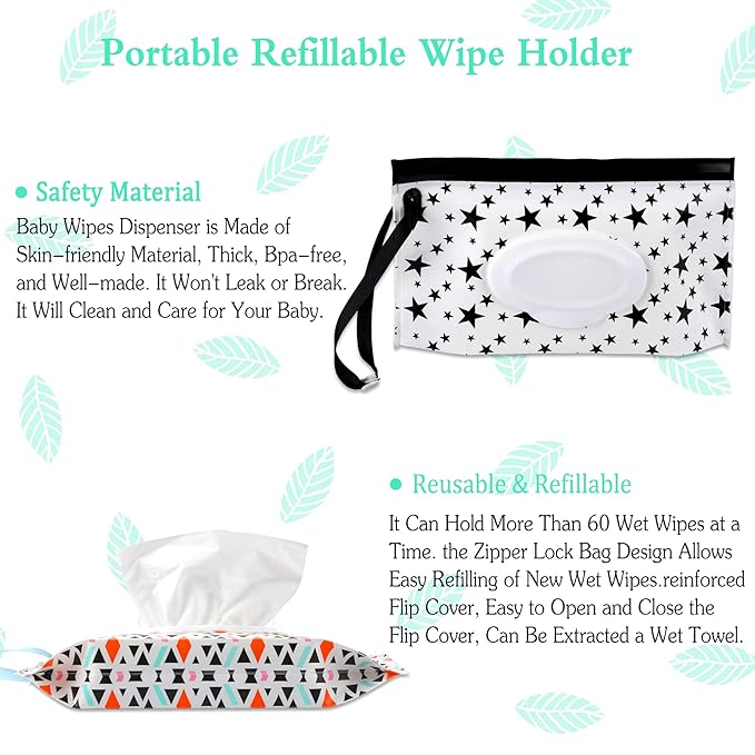 FEBSNOW 4 Pack Baby Wipe Dispenser, Portable Wet Wipe Holder Container, Reusable Wipes Dispenser Cases, Lightweight Travel Wet Wipe Pouch