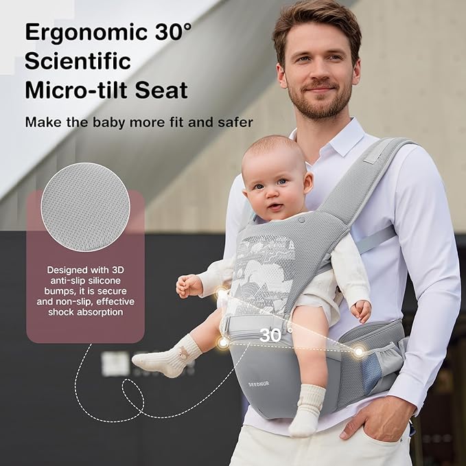 Baby Carrier with Hip Seat, SEEDNUR 6-in-1 Baby Carrier Newborn to Toddler, Ergonomic & Lightweight Toddler Carrier, Adjustable Baby Holder Carrier to Hands-Free Perfect for Travel and Shopping