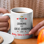 Mom Grandma Promoted To Great Grandma Coffee Mug Cup 11 15 Oz, Personalized New Great-Grandmother Ceramic Coffee Cup EST. 2026, Customized Choose Name White Accent Mug Gift For Pregnancy Announcement