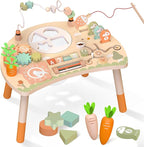 Activity Table for 1+ Year Old, 9-in-1 Wooden Montessori Toy Activity Center with Shape Sorter Fishing Game Bead Maze, Baby Play Table Sensory Educational Toys for Toddler