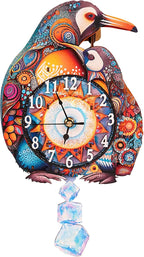 3D Puzzles for Adults Clock-Penguin Family Design Model Kit-Mechanical DIY Pendulum Clock with Arabic Numerals-Desk Home Office Decor Personalized Gift for DIY Lovers