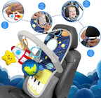 Car Seat Toys for Baby Infant 6 Months and Up, Carseat Toys with Musical Pedal Piano, Baby Mirror and Hanging Squeaky Sensory Soft Baby Toys 6 to 12 Months, Baby Car Toys Rear Facing