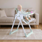 3-in-1 Foldable High Chair for Babies & Toddlers – Adjustable Height, Reclining Seat, 5-Point Safety Harness, Removable Tray, Lockable Wheels, Washable Cushion – Portable & Easy Clean, Green