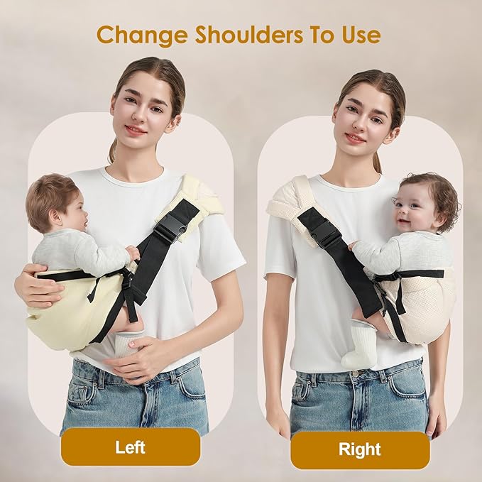 Toddler Sling Carrier, Easy to Wear Baby Carrier Sling 7-40 lbs, Adjustable Lightweight Baby Wrap Sling, Perfect Toddler Hip Carriers One Size Fits All, Beige Mesh