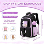 Kids Backpack for Girls School Bags for Middle School Students Book Bag for Elementary Primary Kawaii Ita Backpack, Black and Purple