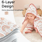 Yoofoss Hooded Baby Towels for Newborn 2 Pack 100% Muslin Organic Cotton Baby Bath Towel with Hood for Babies, Infant, Toddler and Kids, 32x32Inch, Soft and Absorbent Newborn Essential,Pink Rainbow