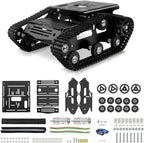 Tank Car Chassis with Motor, Shock Absorbing Robot Chassis Full-Metal Robotic Moving Platform Track Chassis for RaspberryPi Arduino DIY Maker Smart Robot Car Chassis Kit (Black, With Encoder motor)
