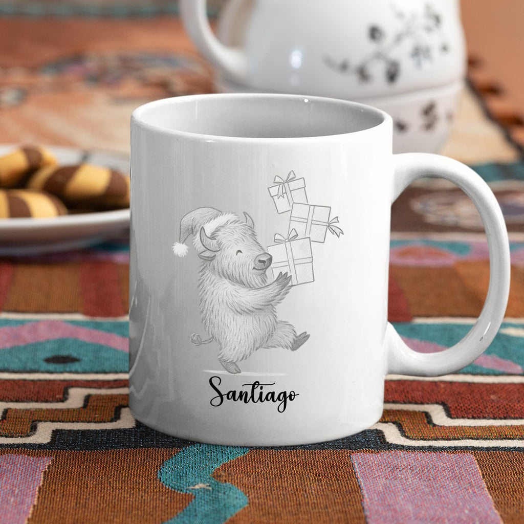 Unique Bison White Coffee Cup Gift For Thanksgiving Anniversary, Personalized Bison Lover Accent Ceramic Mug Gift For Men Women Friends Coworkers, Customized Choose Name Animal Coffee Mug 11 Oz 15 Oz