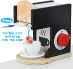 Play Kitchen Accessories Kids Wooden Coffee Maker Toy Espresso Machine Toddler Toy Kitchen Sets for Girls and Boys (Coffee Maker) (Black)