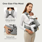 Bc Babycare Hexa Effortless Baby Carrier with Hip Seat - Ergonomic Toddler Carrier (13.2-33 lbs), Adjustable Slide Lock & Knob, Hip-Healthy Design for Parent's Back Relief, Gray