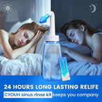 Neti Pot Sinus Rinse Bottle Nose Wash Cleaner Pressure Rinse Nasal Irrigation for Adult & Kid BPA Free 300 ML with 30 Nasal Wash Salt Packets and Sticker Thermometer(Blue)