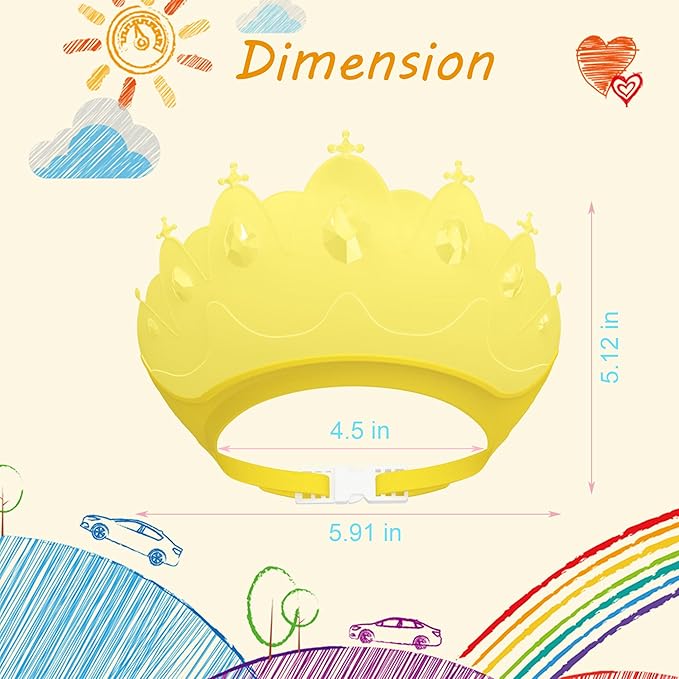 Baby Shower Cap Shield, Baby bath set shower cap, Visor Hat for Eye and Ear Protection for 0-9 Years Old Children,Cute Crown Shape Makes the Baby Bath More Fun (Yellow)