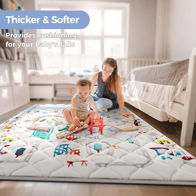 Car Portable Baby Play Mat 50x50 Playpen Mat Upgraded Thicker Baby Floor Play Mat Non-Slip Cushioned Crawling Mat Waterproof Kids Play Mat Activity Playmats for Babies Toddler Tummy Time(50x50, Car)