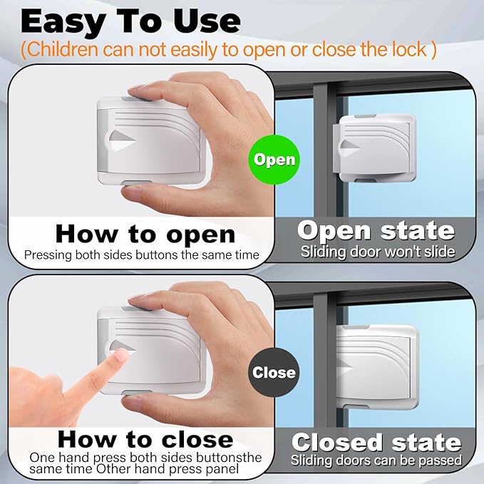 Sliding Door Lock 6 Pack, Child Safety Lock For Sliding Glass Doors, Easy To Install, Keeps Your Baby Out Of Danger, For Sliding Glass Doors, Sliding Windows, Sliding Closets, Etc (Grey)