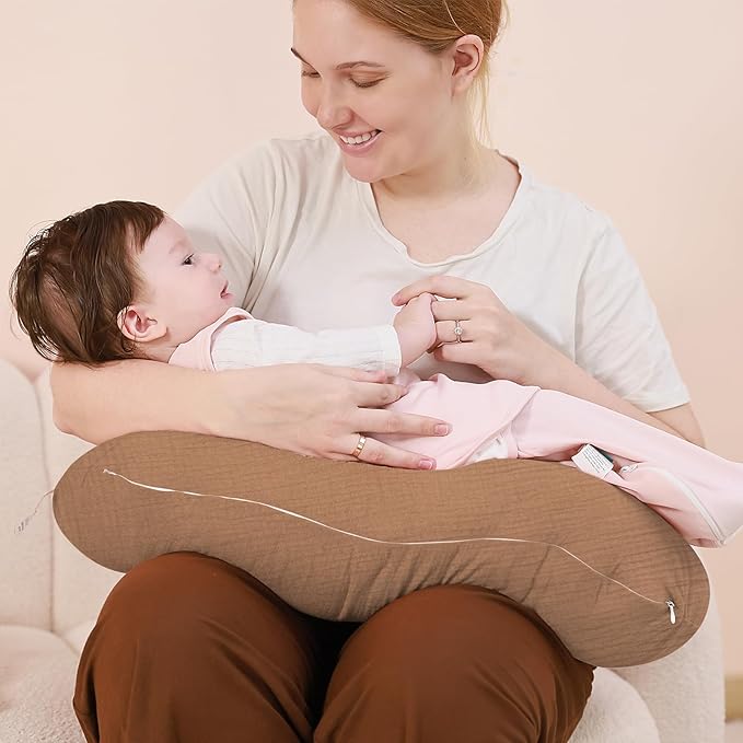 FUNUPUP Muslin Nursing Pillow Cover Compatible with Boppy Nursing Pillow, Soft Baby Nursing Covers for Breastfeeding Pillows for Boys Girls, Brown
