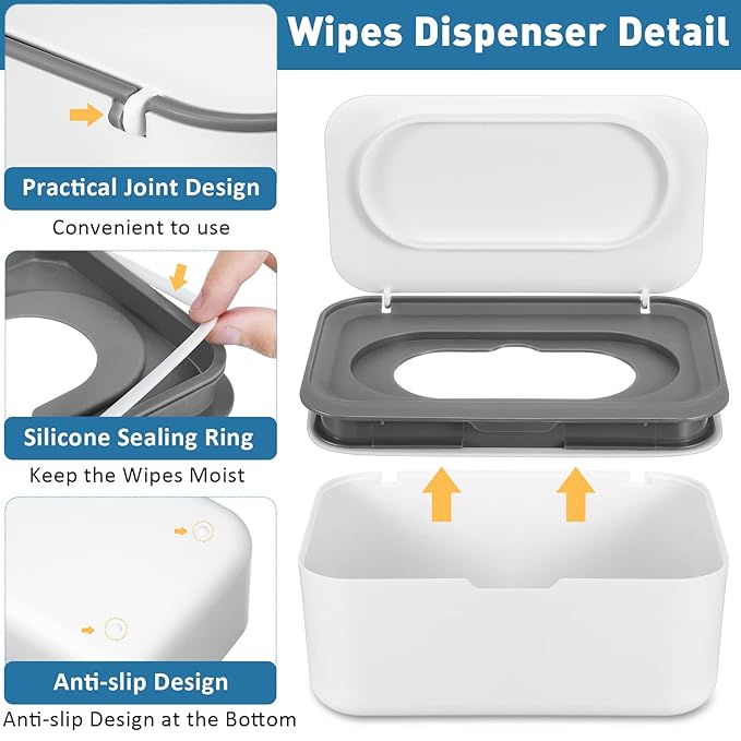 6 Pack Baby Wipes Dispenser Wipe Holder with Lids Refillable Container with Sealing Design Keeps Fresh Easy Open and Close for Bathroom Baby Nursery(Dark Gray)