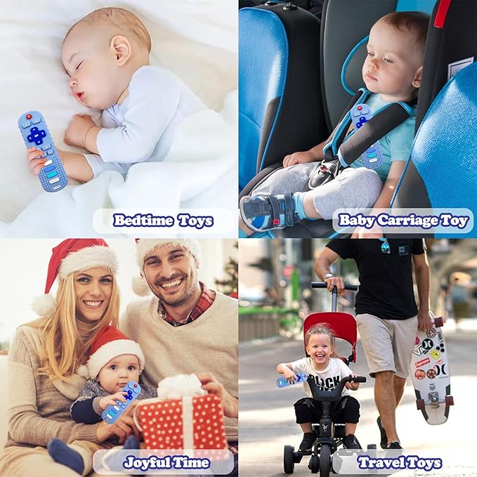 2-Pack Silicone Baby Teething Toys, TV Remote Teethers for 6-12-18 Months Infant, Fire Stick Remote Control Shape Baby Silicone Teethers, Chew Toys for Boys and Girls (New-F Purple+R Blue)