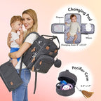 Dikaslon Diaper Bag Backpack with Portable Changing Pad, Pacifier Case and Stroller Straps, Large Unisex Baby Bags for Boys Girls, Multipurpose Travel Back Pack for Moms Dads, Dark Gray