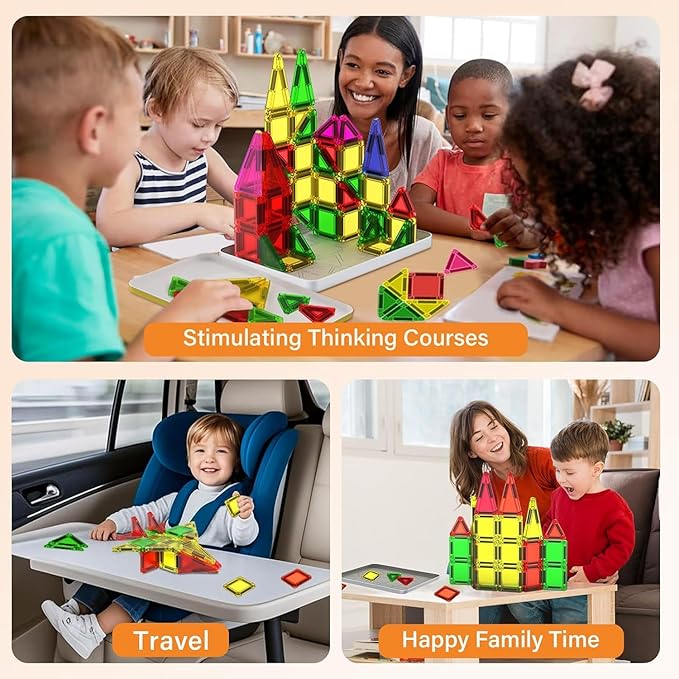 Mini Magnetic Tiles, 46PCS Travel Magnetic Tiles with Case, STEM Educational Building Set Construction Toys for Kids Ages 3+, Portable Building Toys for Toddlers, Boys & Girls Birthday Gift